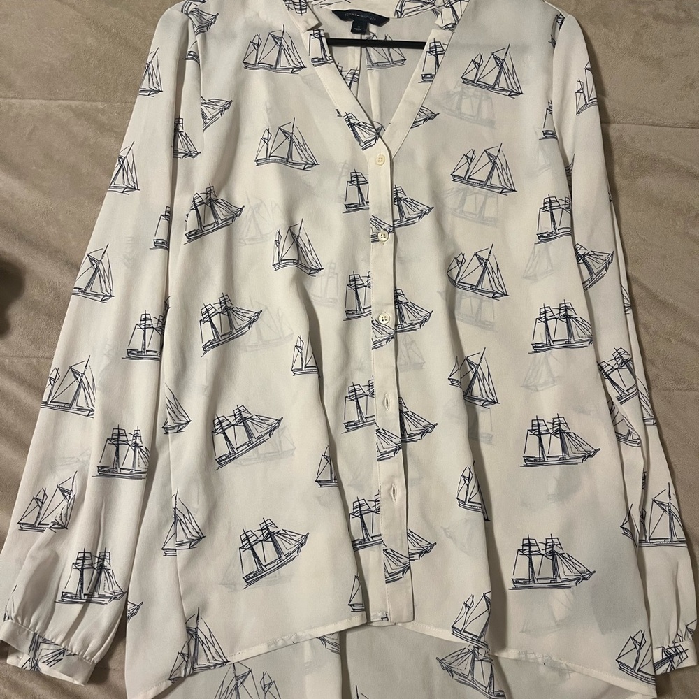 Tommy Hilfiger White and Blue Nautical Blouse